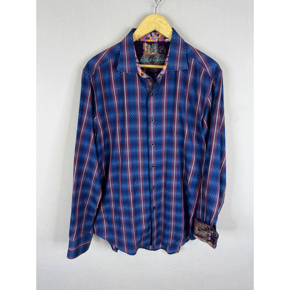 Robert Graham Mens XL Classic‎ Fit Blue Purple Striped Long Sleeve Button Shirt